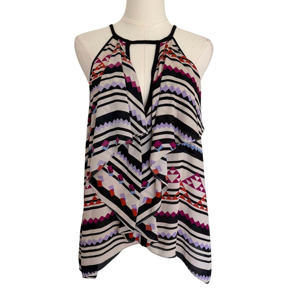 BCBGMAXAZRIA (M) Claudia Aztec Geometric Print Halter Tank Draped Tunic